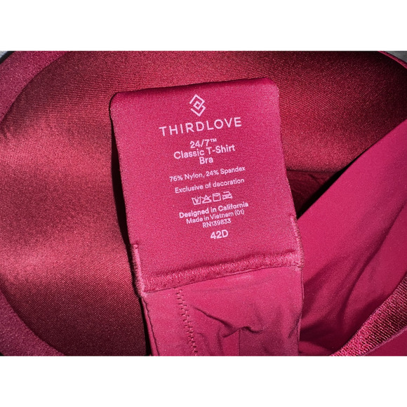 New Third Love 24/7 Classic T Shirt Bra Size 42D Burgundy Underwire Rear Closure - Picture 7 of 7